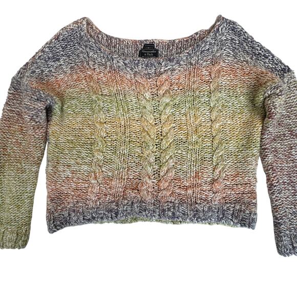 Abercrombie & Fitch Cropped Oversize Striped Cable Knit Sweater Rainbow Women L - Picture 4 of 8
